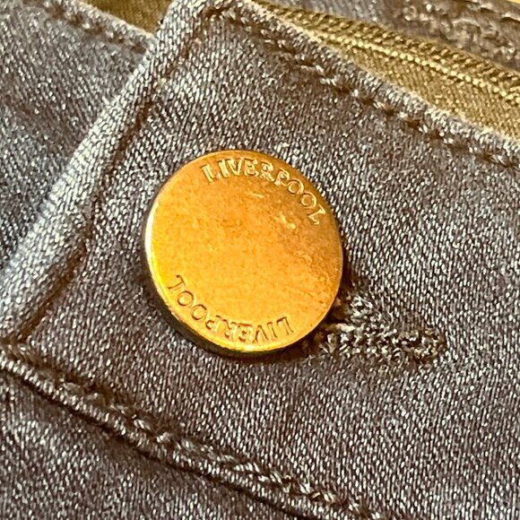 Liverpool Size 4/27 Pencil Skirt Stretch Denim Medium Dark Wash Frayed Edge - Picture 3 of 11